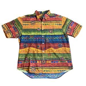 90s Vtg The territory Ahead Short Sleeve Playa Los Cocos Print Red and Brown XL